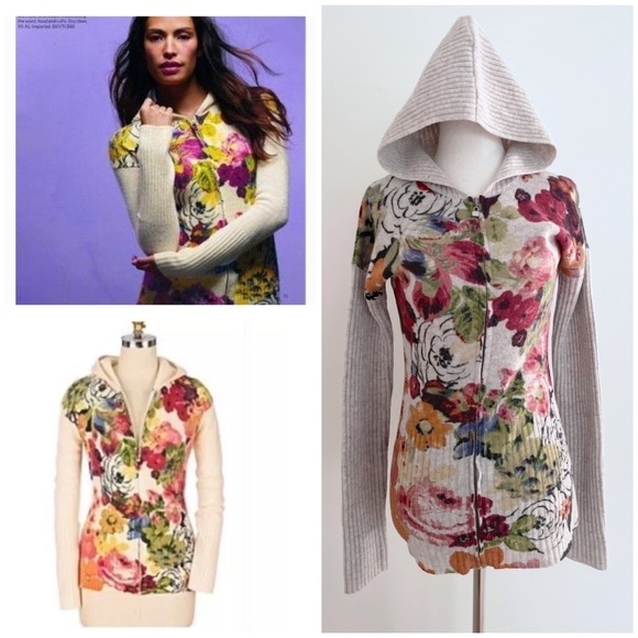 Anthropologie Sweaters - Anthropologie Moth Hothouse Floral Zip-up Hoodie Wool Cardigan Sweater Jacket XS